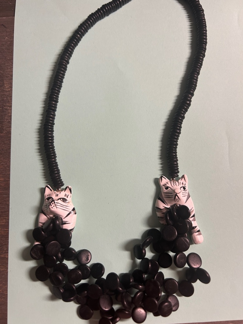 Handcrafted Cat Statement‎ Necklace with Dark Beads